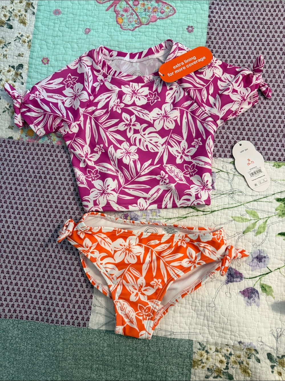 wonder nation Purple & Orange Floral Two-Piece Swim Set